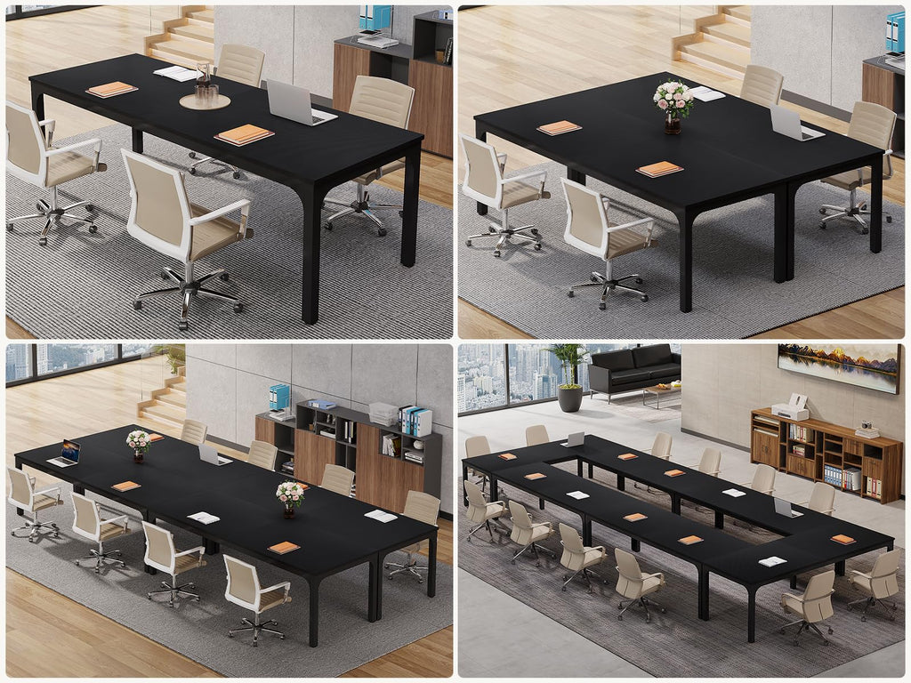 6.5 FT Conference Room Table, 78.74" W x 27.56" D Large Office Conference Table, Modern Seminar Meeting Table Desk for Boardroom, Meeting Room (4, Black)