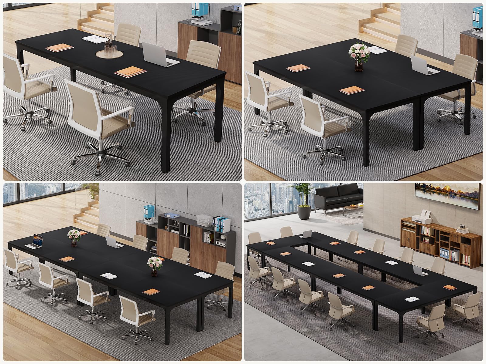 6.5 FT Conference Room Table, 78.74" W x 27.56" D Large Office Conference Table, Modern Seminar Meeting Table Desk for Boardroom, Meeting Room (4, Black)