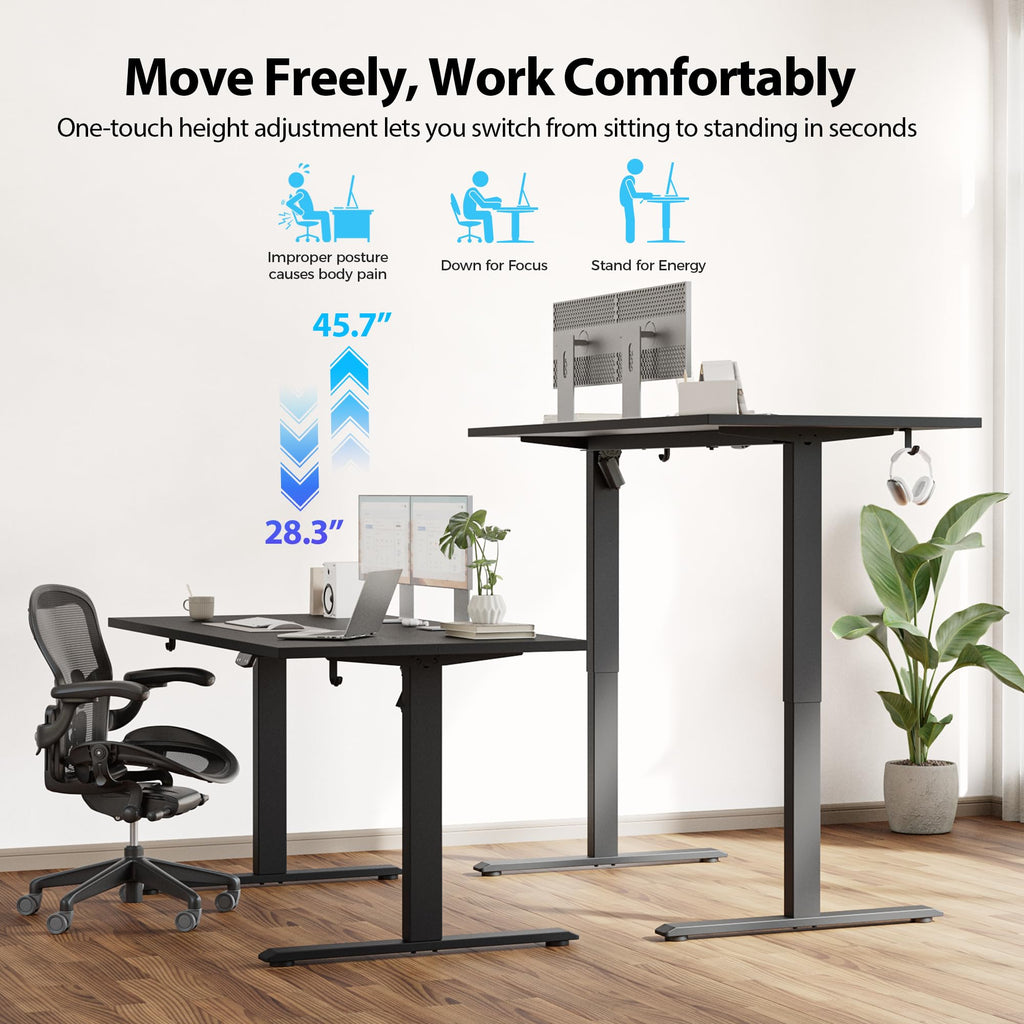 Electric Standing Desk, 48 x 28 Inches Height Adjustable Desk, Sit Stand up for Work Office Home, Ergonomic Rising Computer Table with Memory Preset, Dark Walnut