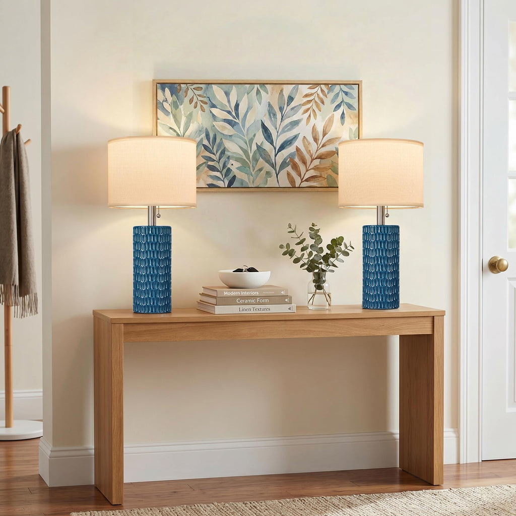20” Modern Table Lamps Set of 2, Lamps for Bedroom, Blue
