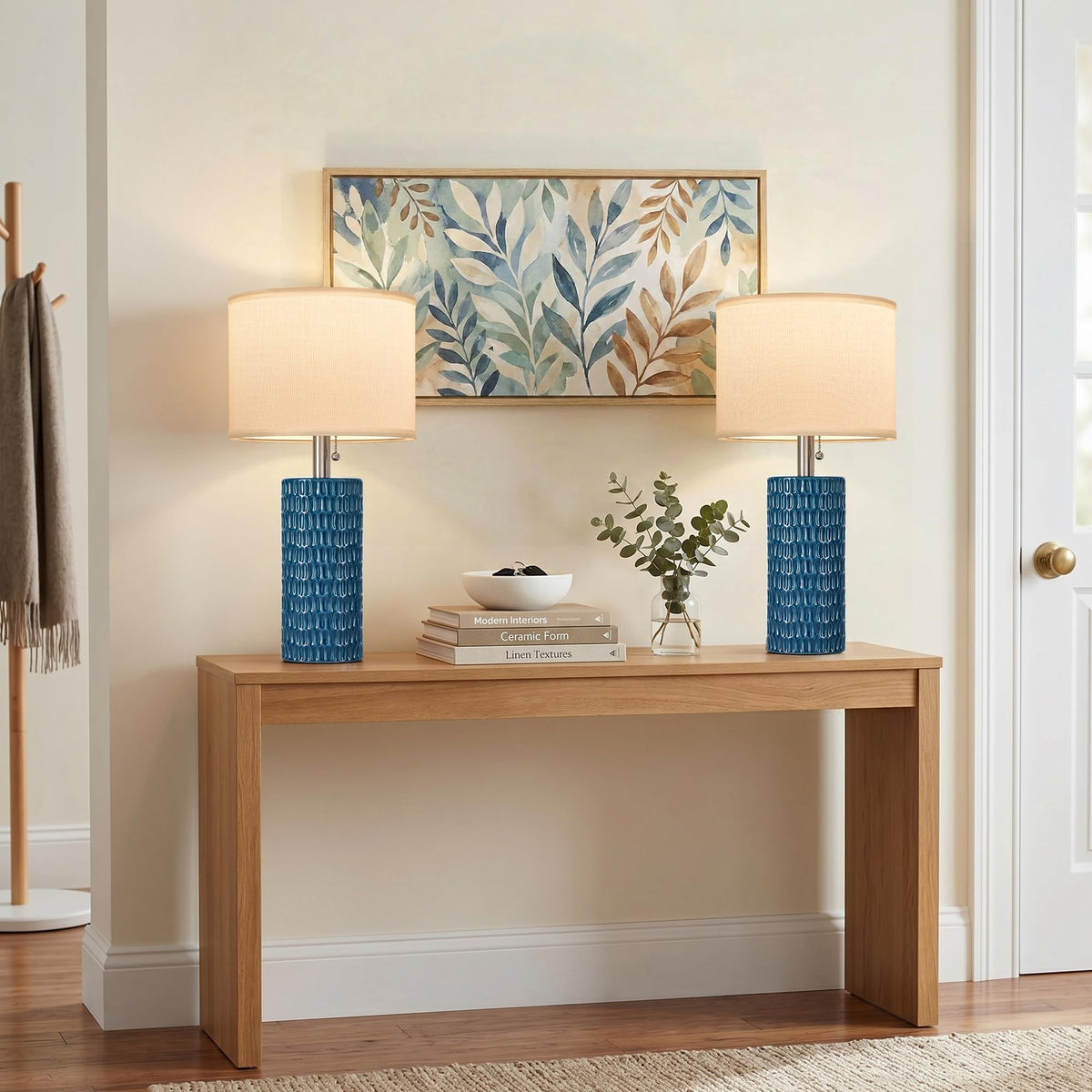 20” Modern Table Lamps Set of 2, Lamps for Bedroom, Blue