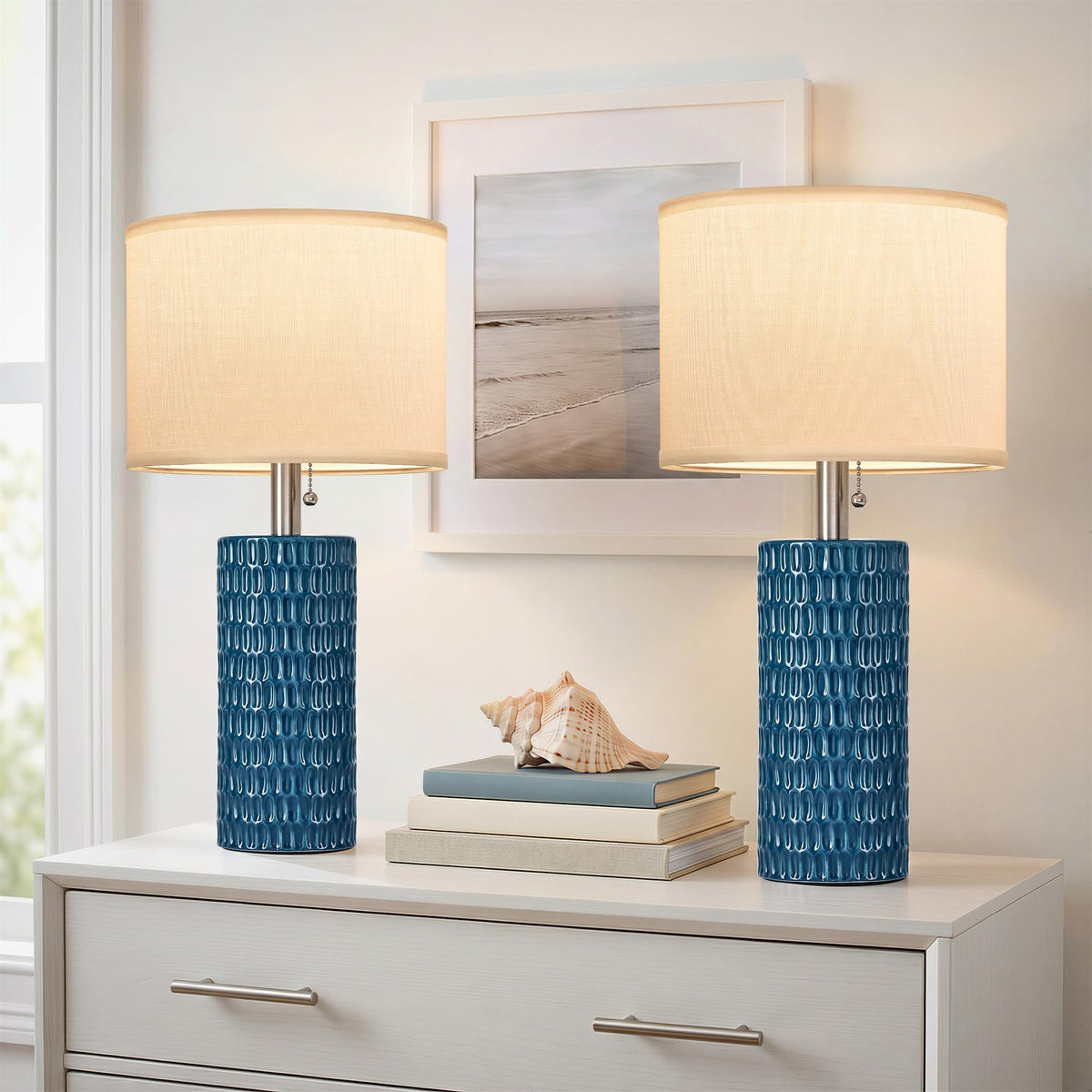 20” Modern Table Lamps Set of 2, Lamps for Bedroom, Blue