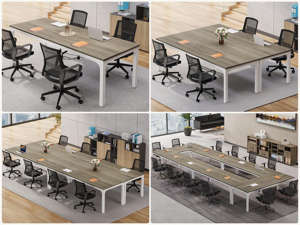 6.5 FT Conference Room Table, 78.74" W x 27.56" D Large Office Conference Table, Modern Seminar Meeting Table Desk for Boardroom, Meeting Room (2, Gray)