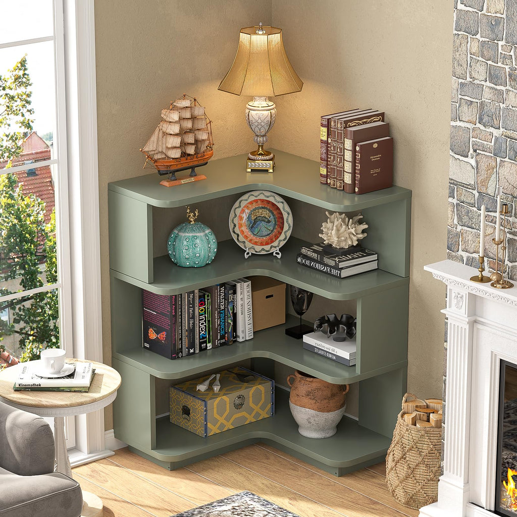 Corner Book Shelf, 4-Shelf L Shaped Corner Bookshelf with Baffle