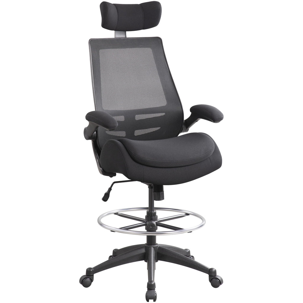 Drafting Chair 400lbs - High Back Ergonomic Office Chair for Standing Desk with Double Thick Seat Cushion, Adjustable Foot Ring, Lumbar Support & Flip Up Armrests (Black)