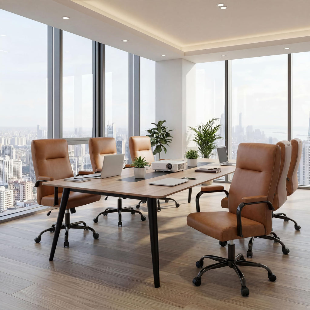 Office Desk Chair,Leather Conference Room Chairs with Wheels,Modern High Back Executive Office Chair with Memory Foam,Ergonomic Swivel Computer Chair for Home Office Brown