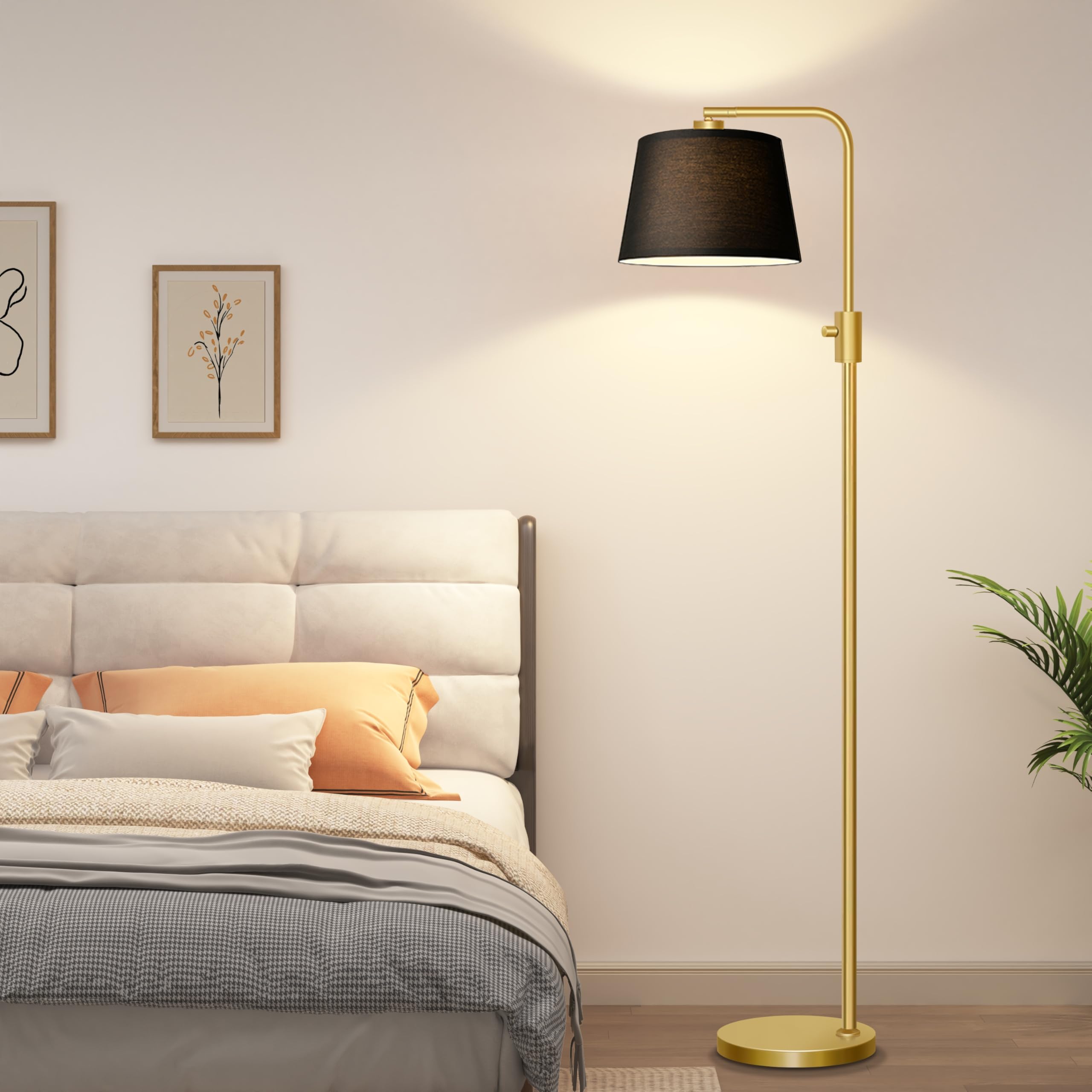 Gold Floor Lamp, 1000 LM LED Edison Bulb Included, Arc Floor Lamps for Living Room with Black Shade, Modern Standing Lamp Tall Lamps for Living Room Bedroom office