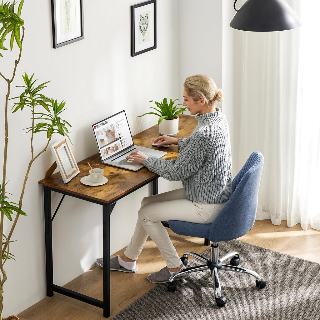 Computer Small Office Desk 47 Inch Student Study Writing Work with Metal Frame Wood Tabletop Modern Simple PC Home Bedroom Table, Rustic Brown