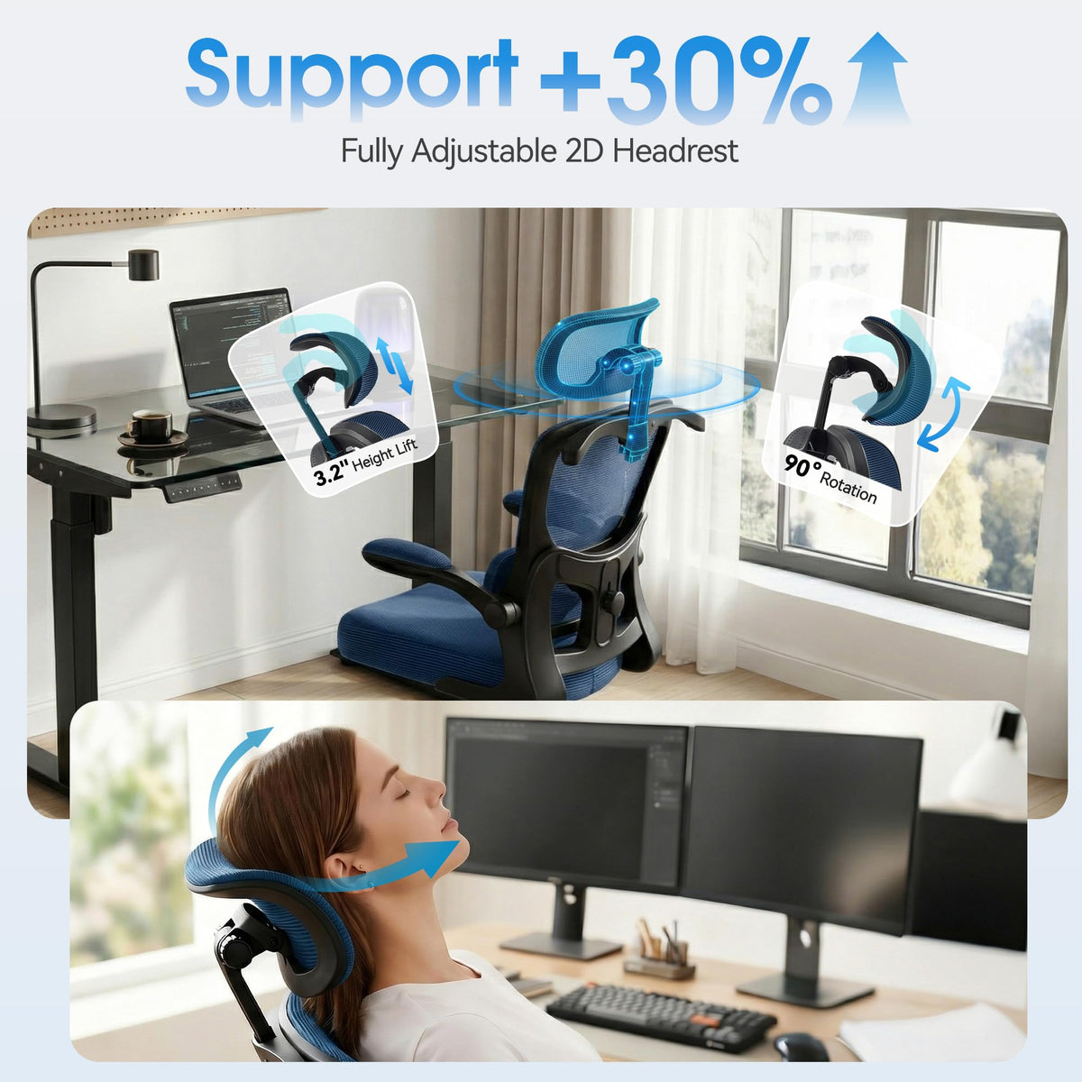 Office Chair Ergonomic Desk Chairs with Adjustable Lumbar Support& Headrest Hanger, High Back Breathable Mesh Chair with Wheels, Rolling Swivel Comfy Task Computer Chair for Home Work Gaming