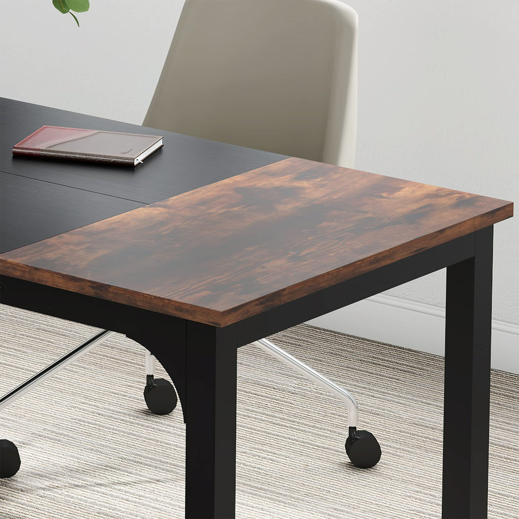 63” Executive Desk, Large Office Computer Desk with Thicken Frame, Modern Simple Workstation Business Furniture for Home Office, Rustic Brown/Black