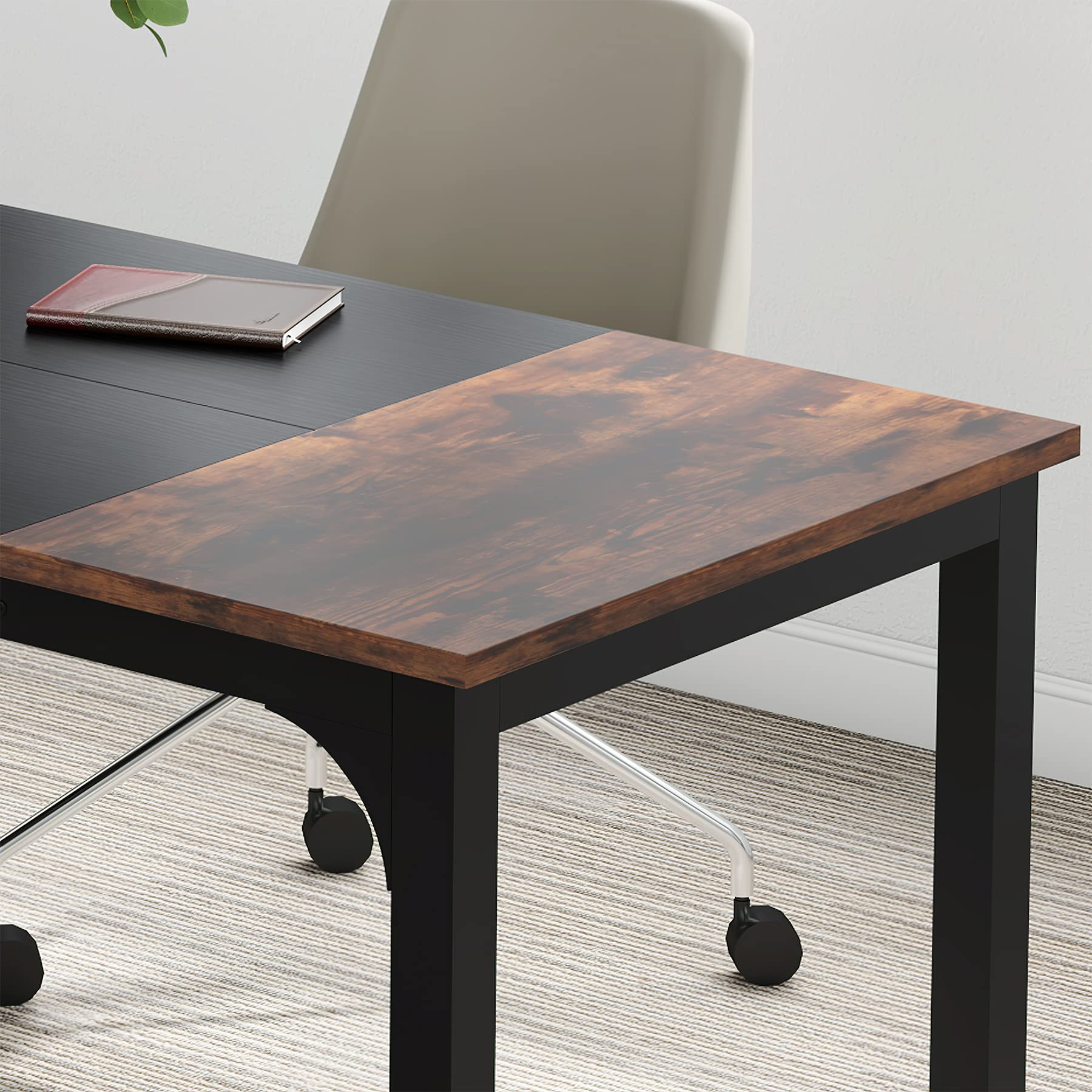 63” Executive Desk, Large Office Computer Desk with Thicken Frame, Modern Simple Workstation Business Furniture for Home Office, Rustic Brown/Black
