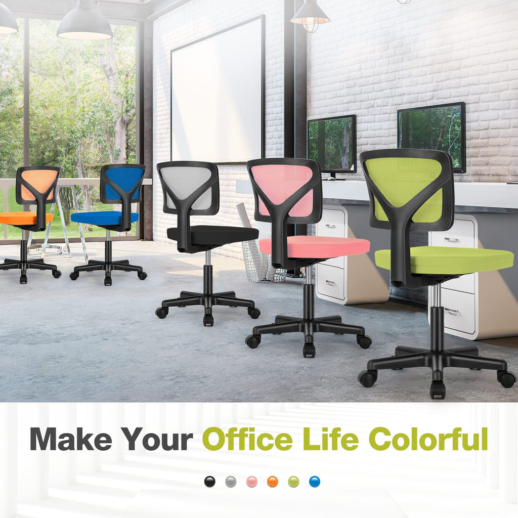 Small Office Chair, Ergonomic Low-Back Mesh Rolling Work Swivel Desk Chairs with Wheels, Armless Comfortable Seat Lumbar Support for Home, Bedroom, Study, Student, Adults, Green