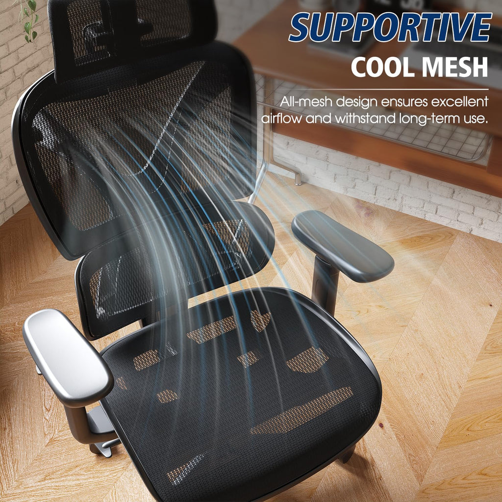 Ergonomic Office Chair, Big and Tall Mesh Chair with Lumbar Support, 3D armrest - 215° Rotation, Adjustable Headrest & Soft Seat, Durable Computer Chair 350LBS for Work Gaming