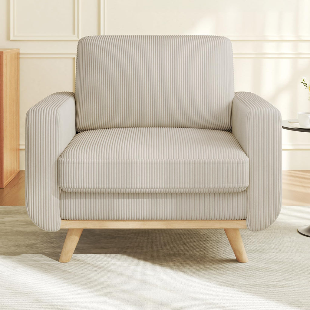 38.5" Accent Chair Light Gray, Comfy Corduroy Single Sofa Seat with Spring Cushion, Upholstered Armchair with Deep Seat, Reading Chair for Adults, Modern Sofa for Living Room, Bedroom