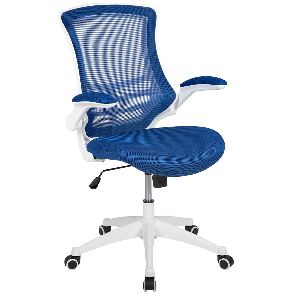 Office Chair, Ergonomic, Mid-Back, White Frame, Blue Mesh with Swivel