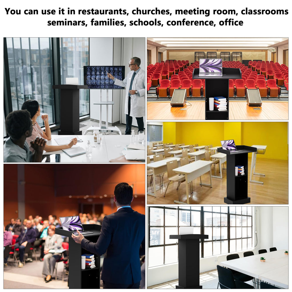 Wood Podium,Simple Podium Stand,12MM Particle Board,Stable Pulpit with Storage,Mic Stand Space,Easy Installation Wooden Lectern for Restaurants,Churches,Seminars and Schools