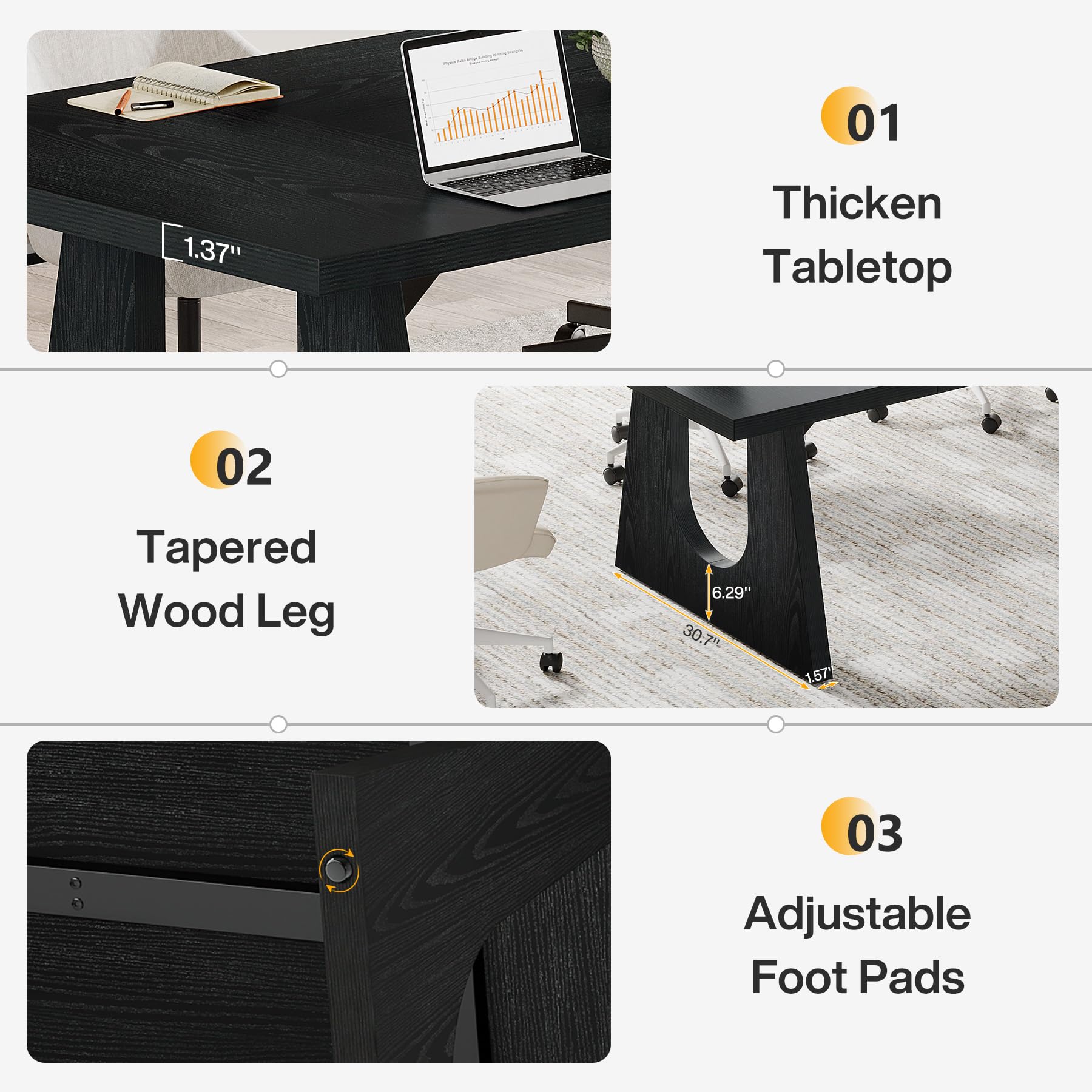 70.86" Rectangular Conference Table for 6-8 (Black)