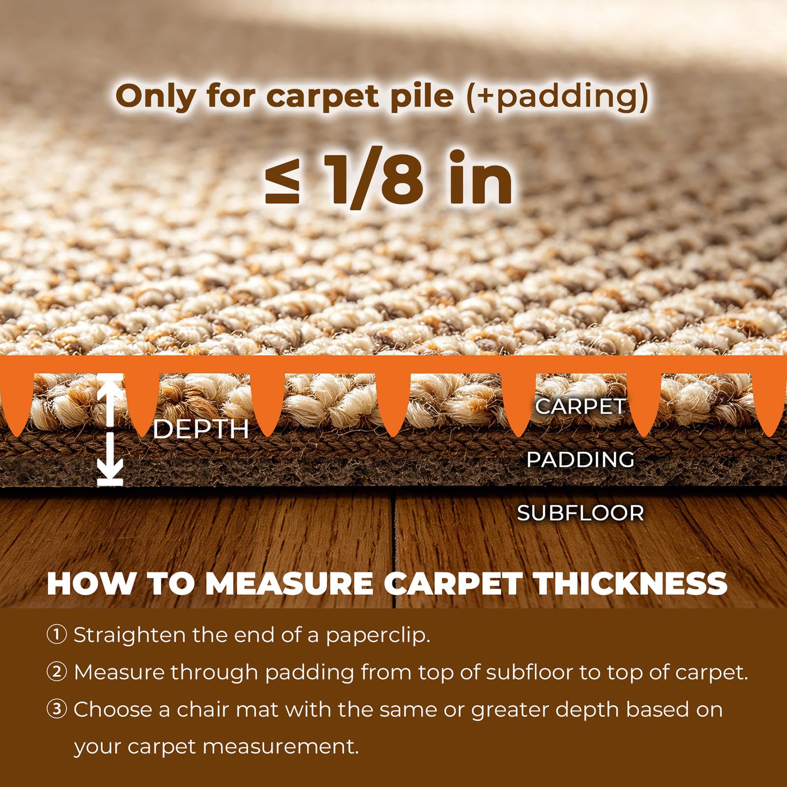 Chair Mat for Carpeted Floor,48''×36'' PVC Carpet Protector for Low Pile Carpets Heavy Duty Effective Grip Anti-Slip,Won't Crack,Easy to Clean for Office and Home