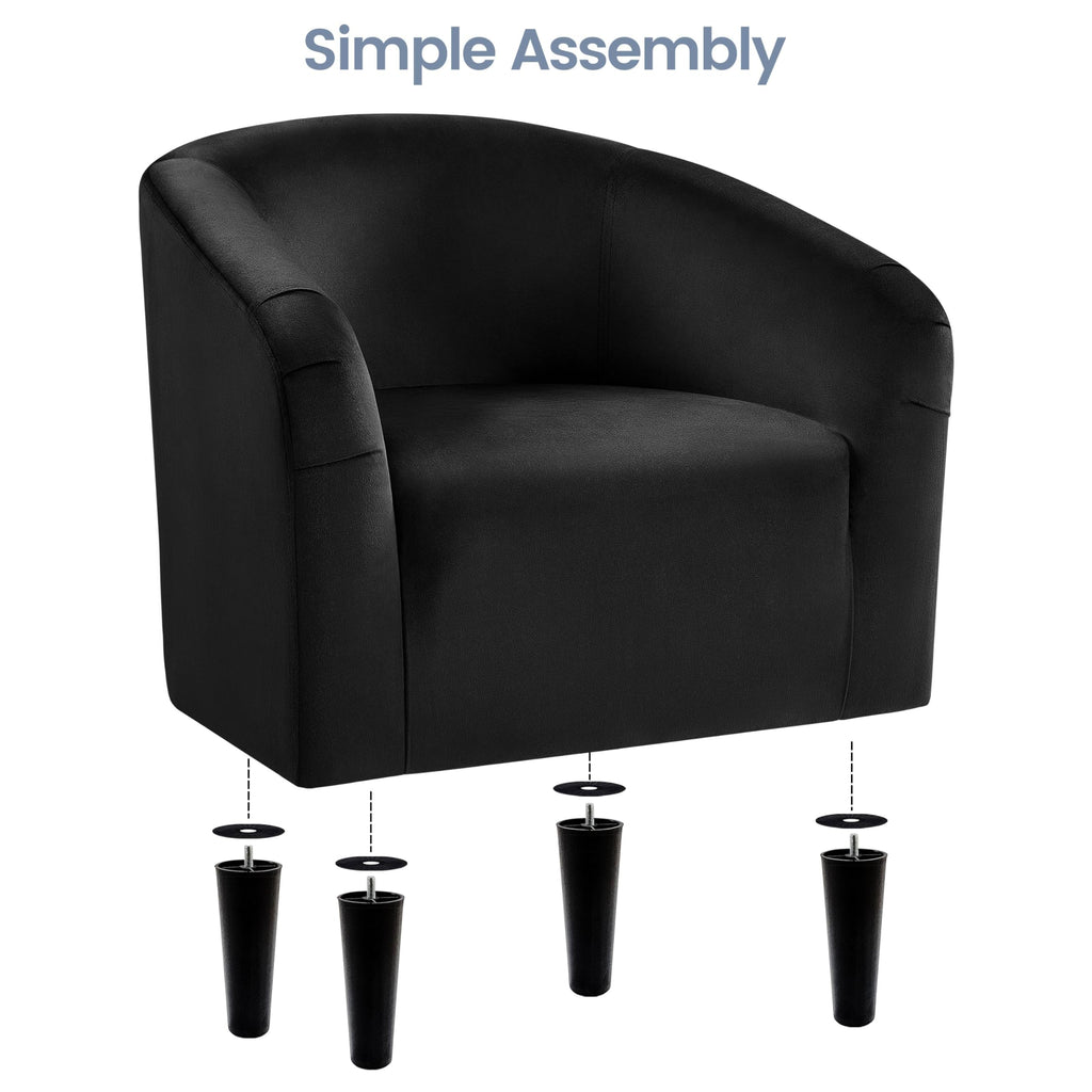 Barrel Chair, Modern Accent Chair Comfy Velvet Armchair Club Sofa Chair Vanity Chair for Living Room Bedroom Office Small Space, Black