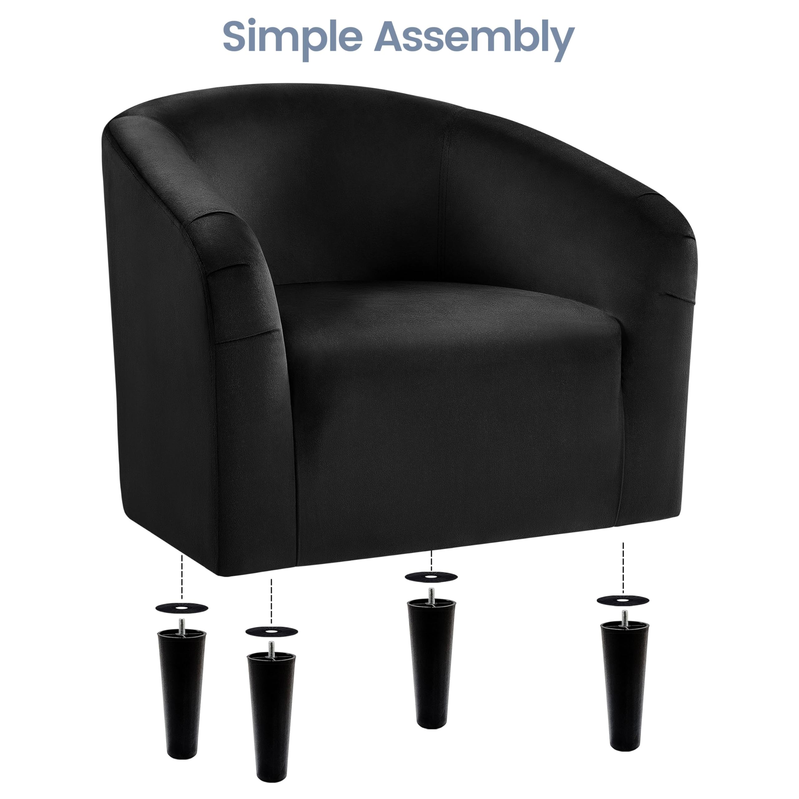 Barrel Chair, Modern Accent Chair Comfy Velvet Armchair Club Sofa Chair Vanity Chair for Living Room Bedroom Office Small Space, Black