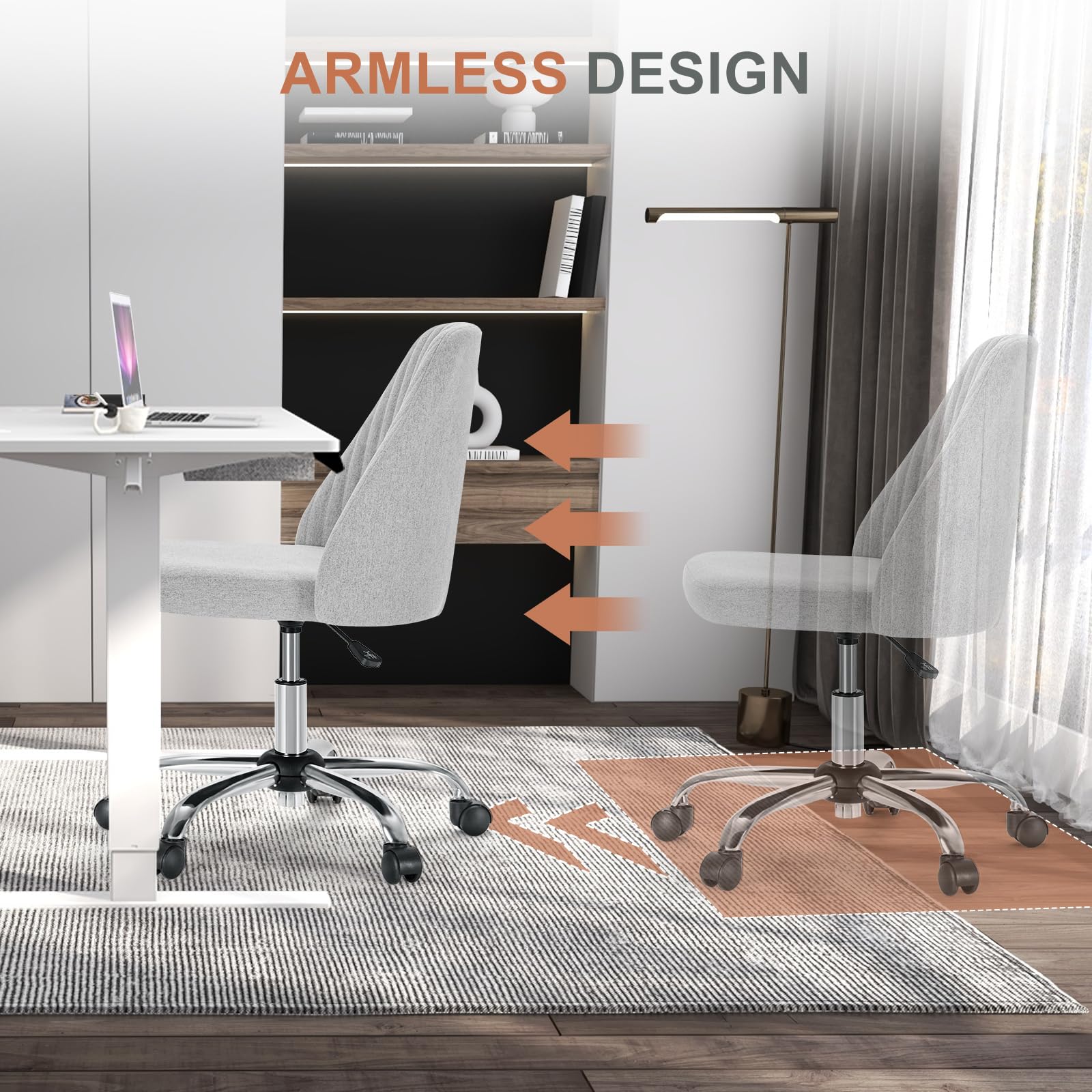Office Chair, Comfy Desk Chair Rolling Vanity Swivel Task Chairs with Wheels, Wide Seating Armless Height Adjustable Computer Chairs for Home,Bedroom,Student,Adults, Dull Gray