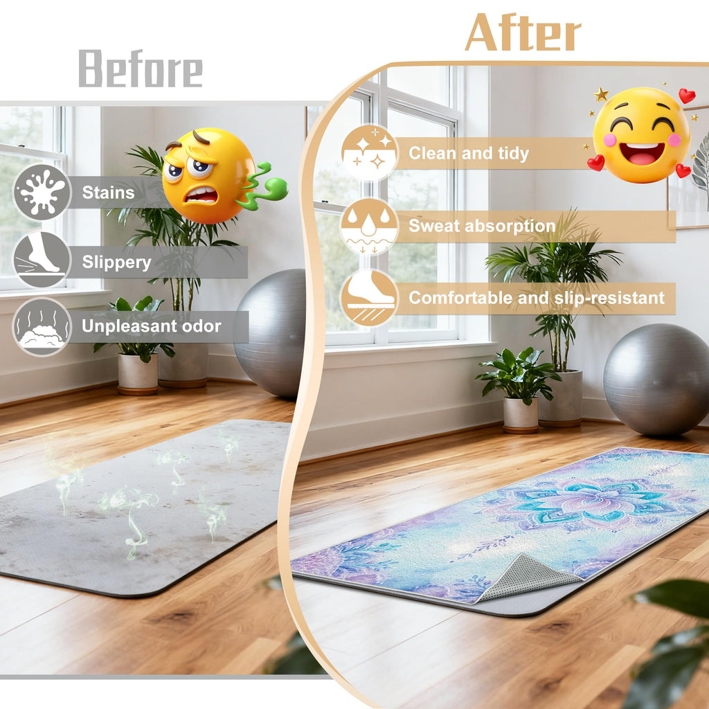 Yoga Towel,Ultra-Absorbent Yoga Mat Towel for Hot Yoga Towel Non Slip,Featuring Ultra-Stylish Prints,Ideal for Workouts,Hot Yoga, Bikram,Pilates Equipment,72 x 27 in, Blue Flowers