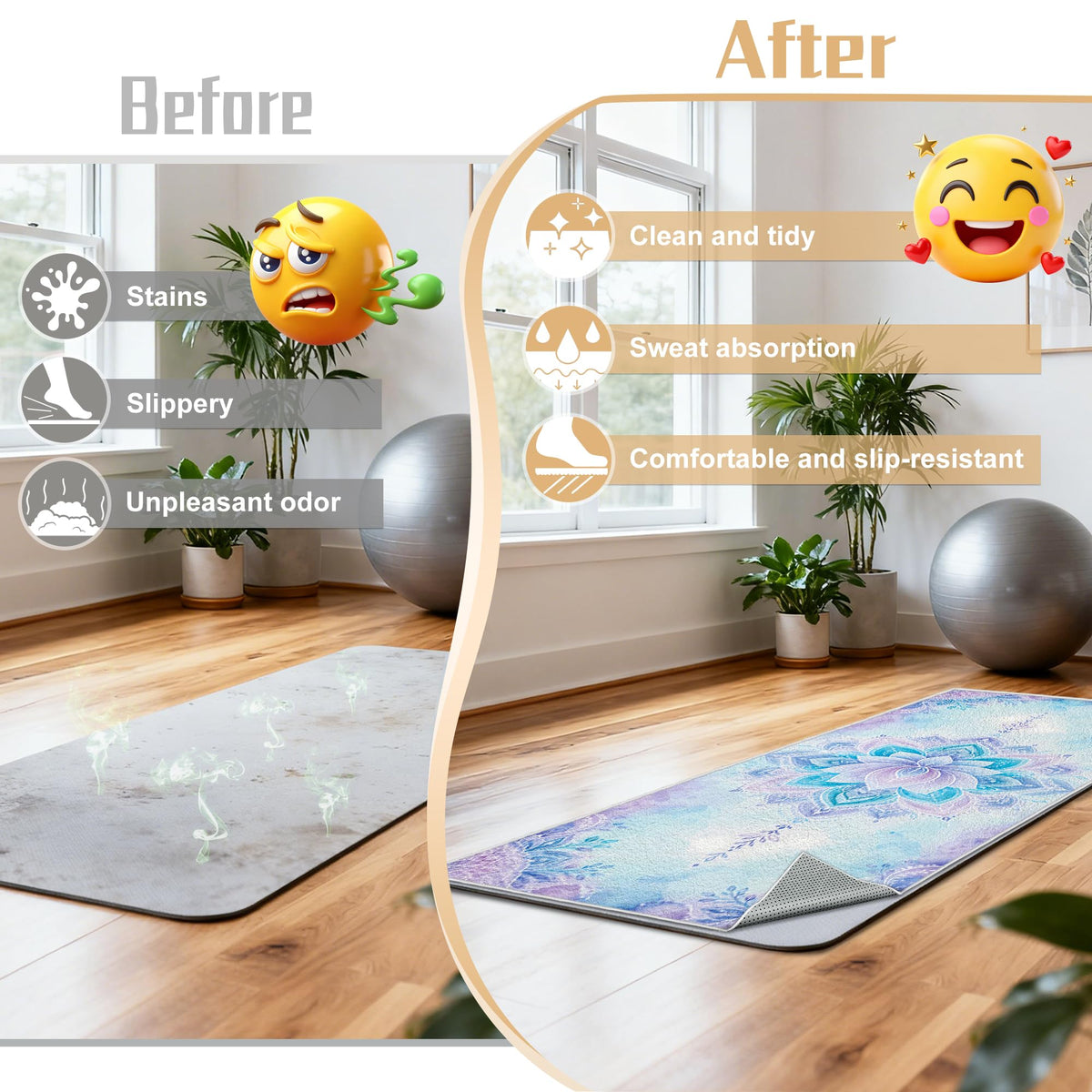 Yoga Towel,Ultra-Absorbent Yoga Mat Towel for Hot Yoga Towel Non Slip,Featuring Ultra-Stylish Prints,Ideal for Workouts,Hot Yoga, Bikram,Pilates Equipment,72 x 27 in, Blue Flowers