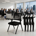 50 pk, Folding Training Chairs with Desk Attached, Mobile Office Meeting Chair with Writing Tablet and Cup Holder, Space-Saving Nesting Conference Chair for Classroom, Seminar