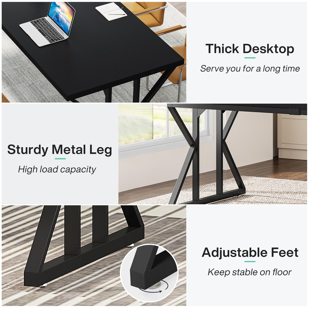 78.7-Inch Executive Desk, Large Computer Office Desk Workstation, Modern Simple Style Laptop Desk Study Writing Table Business Furniture for Home Office (Black, 78.7 Inch)