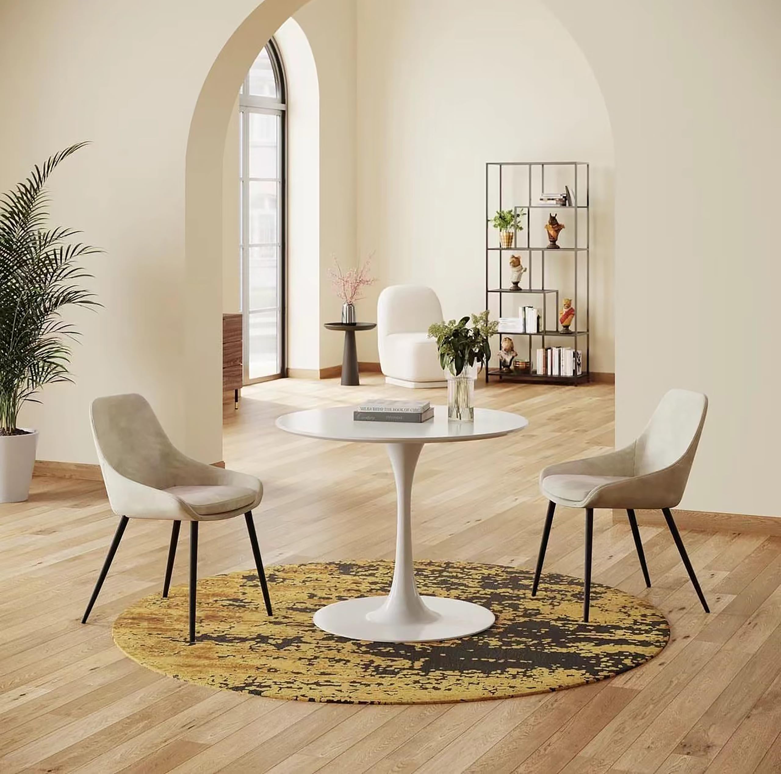 TUOMUR White Round Dining Table, 31.5" Circle Tulip Table Kitchen Round Dining Table for 2-4 People with Thickened Top and Metal Pedestal, Mid Century Leisure Table for Home, Dining Room, Cafe