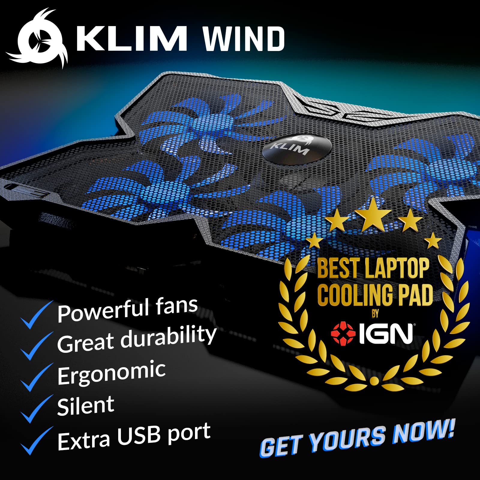 Laptop Cooling Pad - More Than 500 000 Units Sold - New Version - The Most Powerful Rapid Action Cooling Fan - Laptop Stand with 4 Cooling Fans at 1200 RPM - USB Fan - PS5 PS4 - Blue