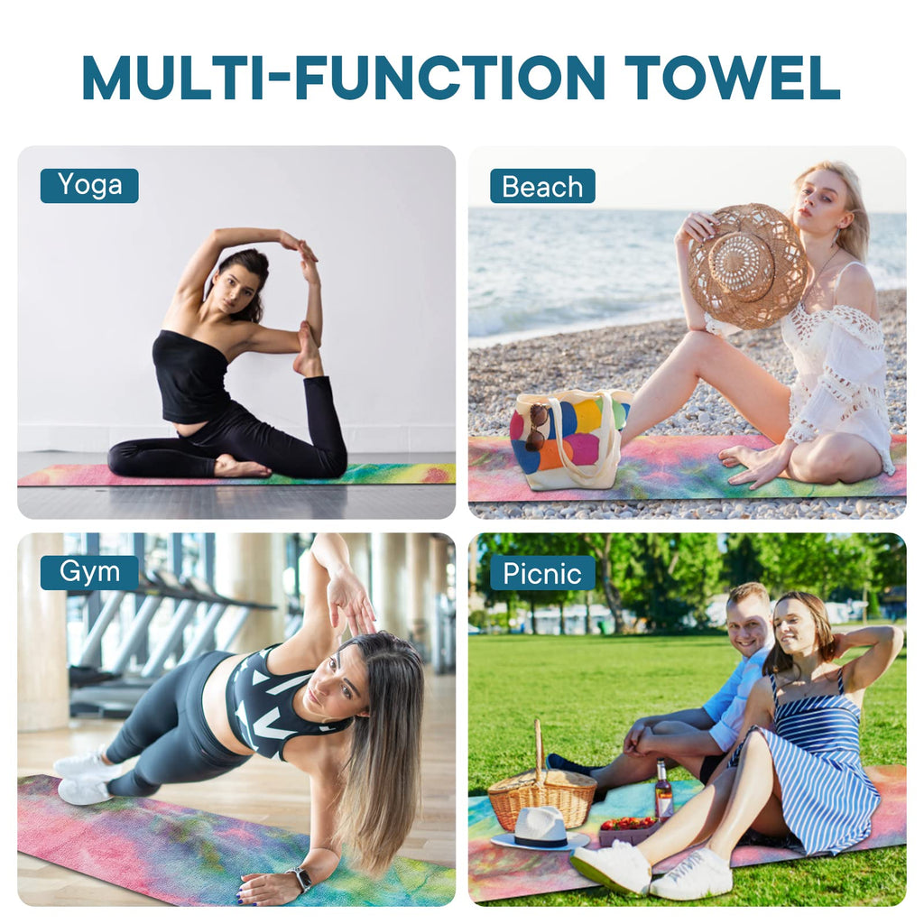 Yoga Towels, Non Slip Hot Yoga Mat Towel with Grip Dots,Super-Absorbent Soft Microfiber Yoga Blanket for Pilates, Fitness and Workout 72inch x 24inch (Yellow+Pink)