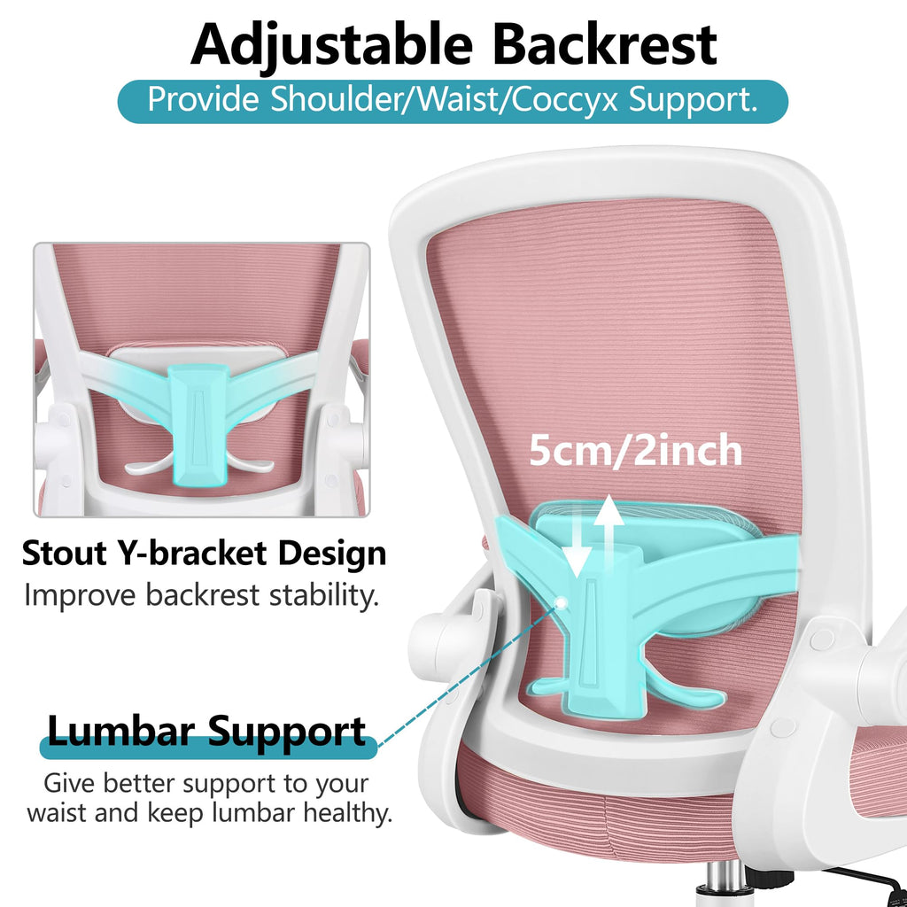 Office Chair, Ergonomic Desk Chair Breathable Mesh Chairs Adjustable High Back Lumbar Support Flip-up Armrests, Executive Rolling Swivel Comfy Computer Chairs Home Office Rose Quartz