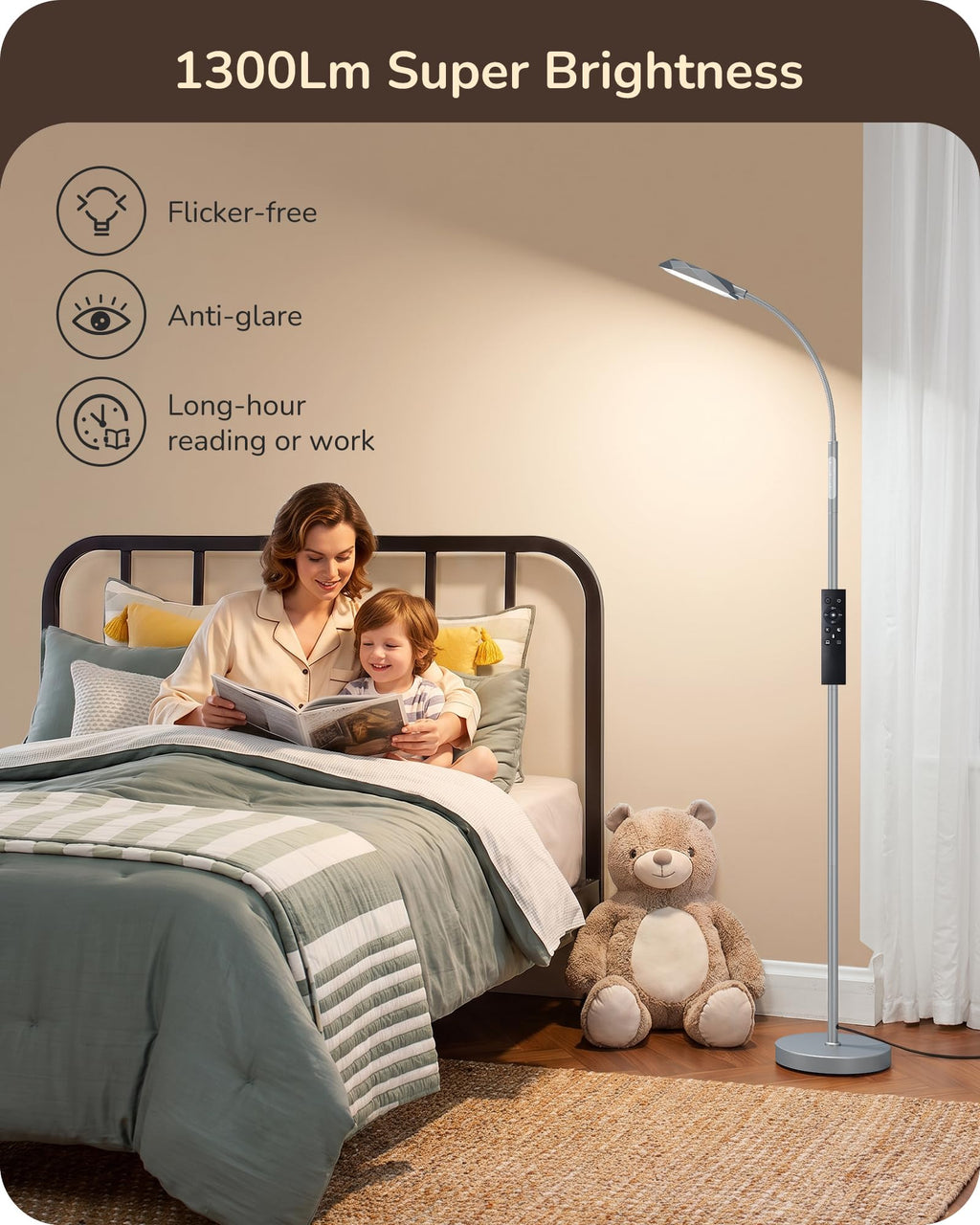 18W LED Floor Lamp for Living Room, Diamond-Surface, Silver