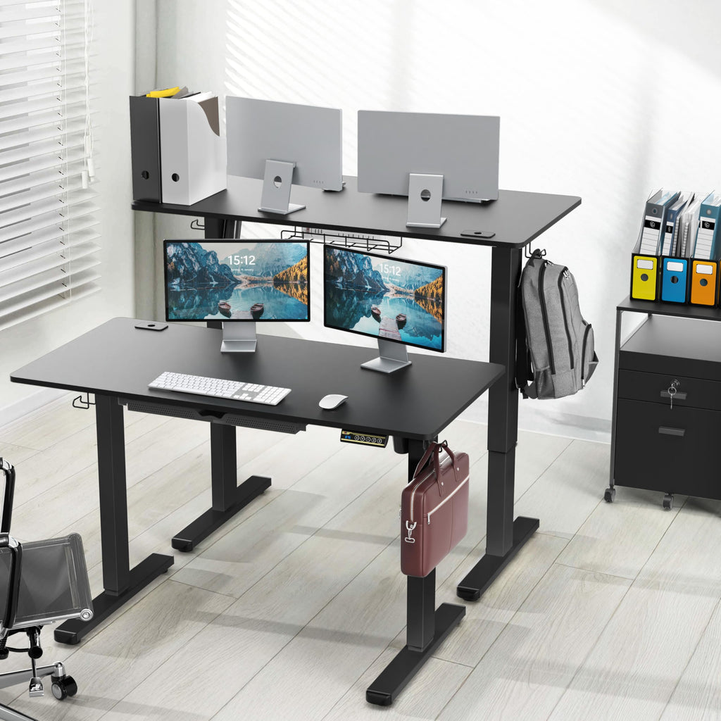 48-Inch Electric Height Adjustable Standing Desk with Drawer, Memory Preset and Cable Management Tray, Black