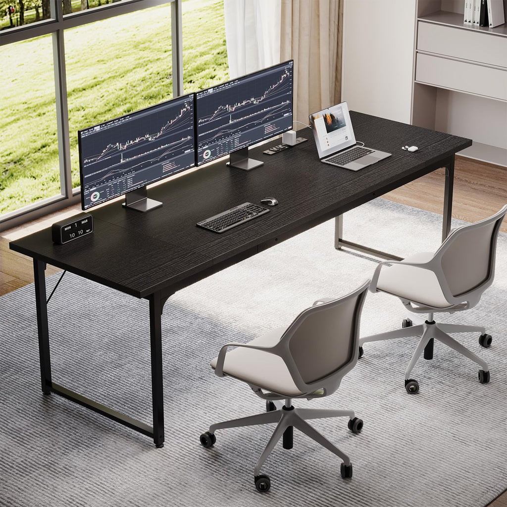 79 Inch Large Computer Desk with Power Outlet, Extra Long Desk for Home Office & Gaming, Spacious Writing Table for Study and Crafting, Black