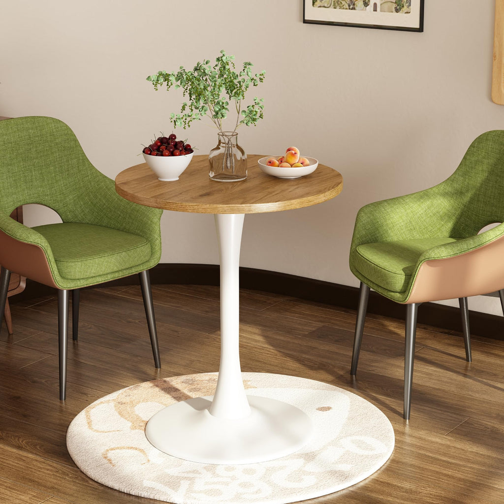 Kasinali Round Dining Table 24" Circle Tulip Table with Wood Thickened Tabletop & Sturdy Metal Pedestal Mid Century Modern Leisure Bistro Kitchen Tables 2 People Small Places Living Room Cafe,Oak