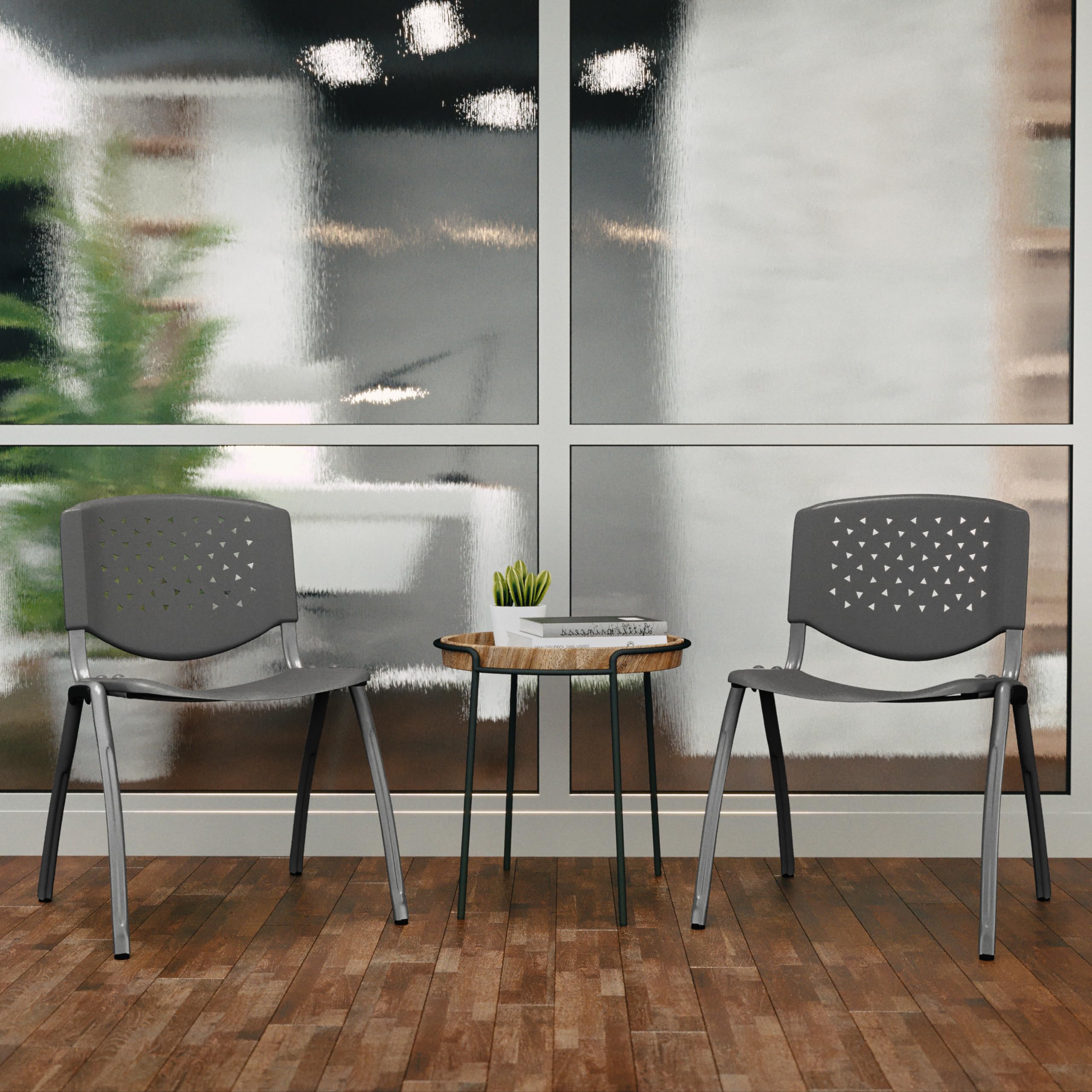 HERCULES Series 880 lb. Capacity Gray Plastic Stack Chair with Titanium Gray Powder Coated Frame