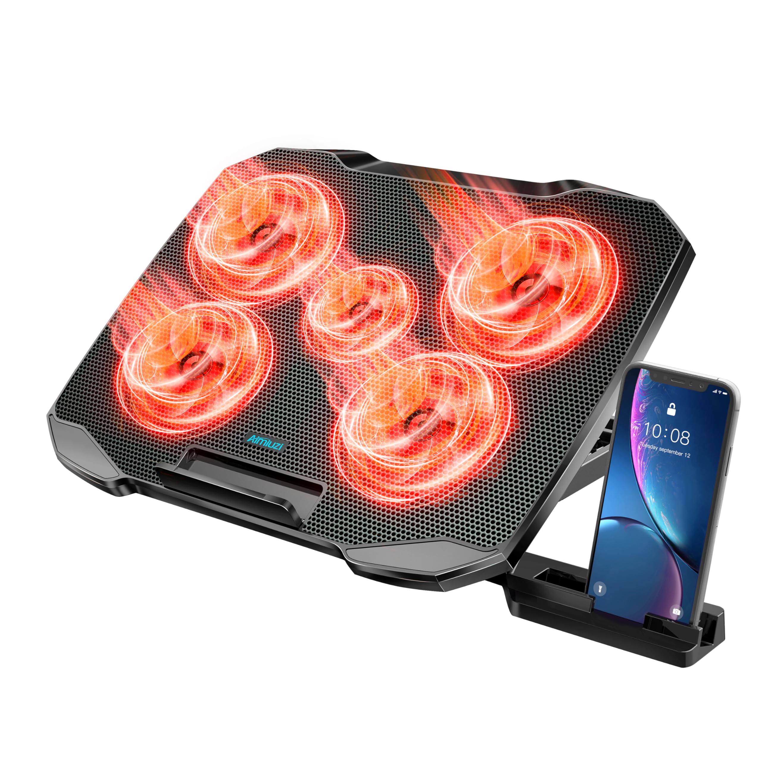 Laptop Cooling Pad for Computer Laptop Cooler for 12-15.6 Inch Notebooks, Laptop Cooling Stand with 5 Quiet Fans, 5 Height Adjustable,2 USB Ports, Phone Stand