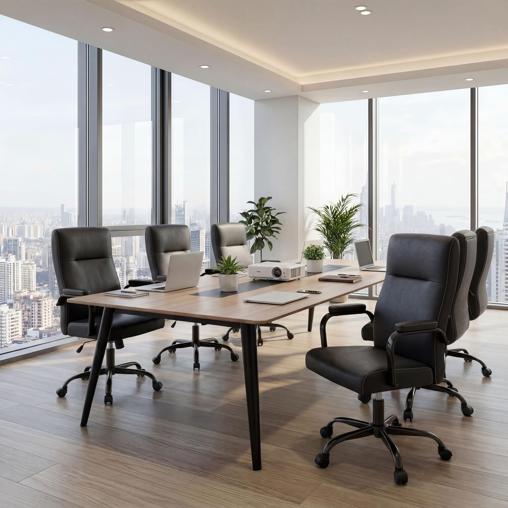 Office Desk Chair,Leather Conference Room Chairs with Wheels,Modern High Back Executive Office Chair with Memory Foam,Ergonomic Swivel Computer Chair for Home Office,Black