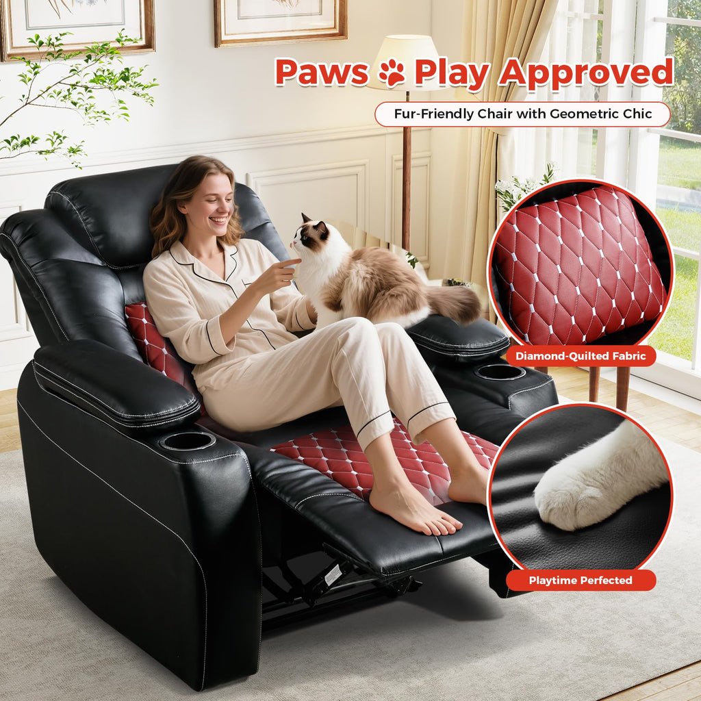 Power Recliner Chair Set of 2,Home Theater Seating with Adjustable Headrest,Cup Holders,USB Port,Hidden Arm Storage(Black)