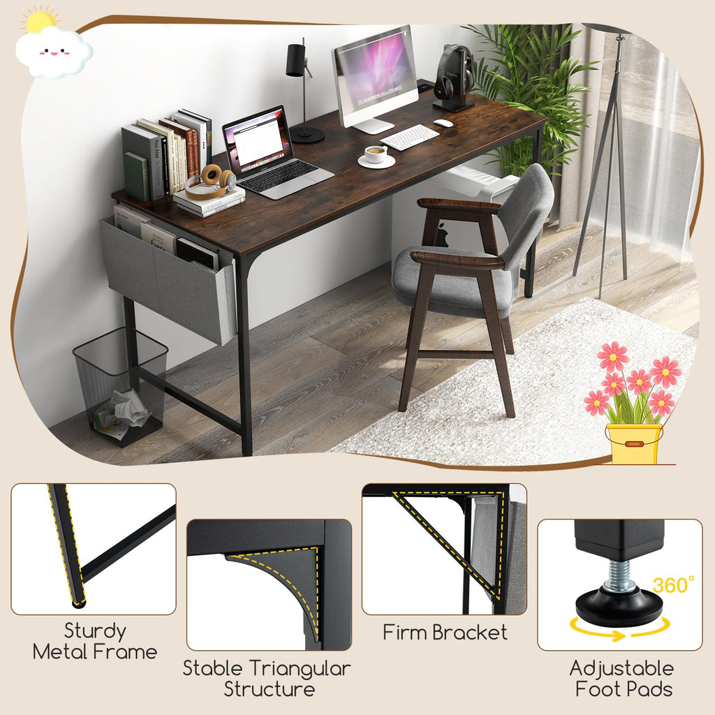 60" Conference Desk Set of 2, Modern Boardroom Desk with Storage Bag, Headphone Hook, Sturdy Metal Frame, Rectangular Seminar Table with Charging Station