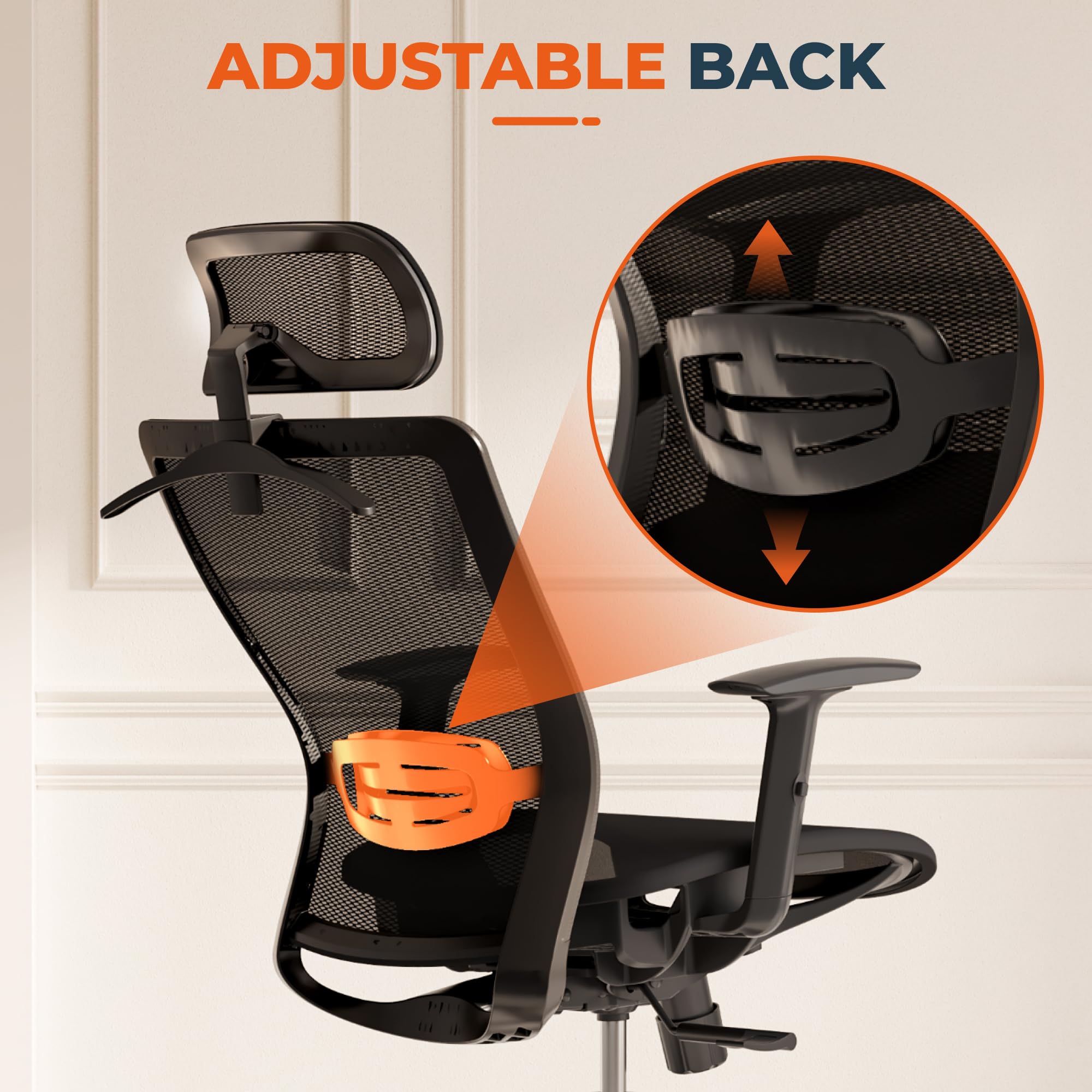 FitStand Ergonomic Office Chair Swivel Computer Chair Home Office Desk Chairs with Lumbar Support/2D Headrest/300lbs Heavy Duty/Lockable Back,Mesh Seat Cushion,ErgoChair Pro, Black
