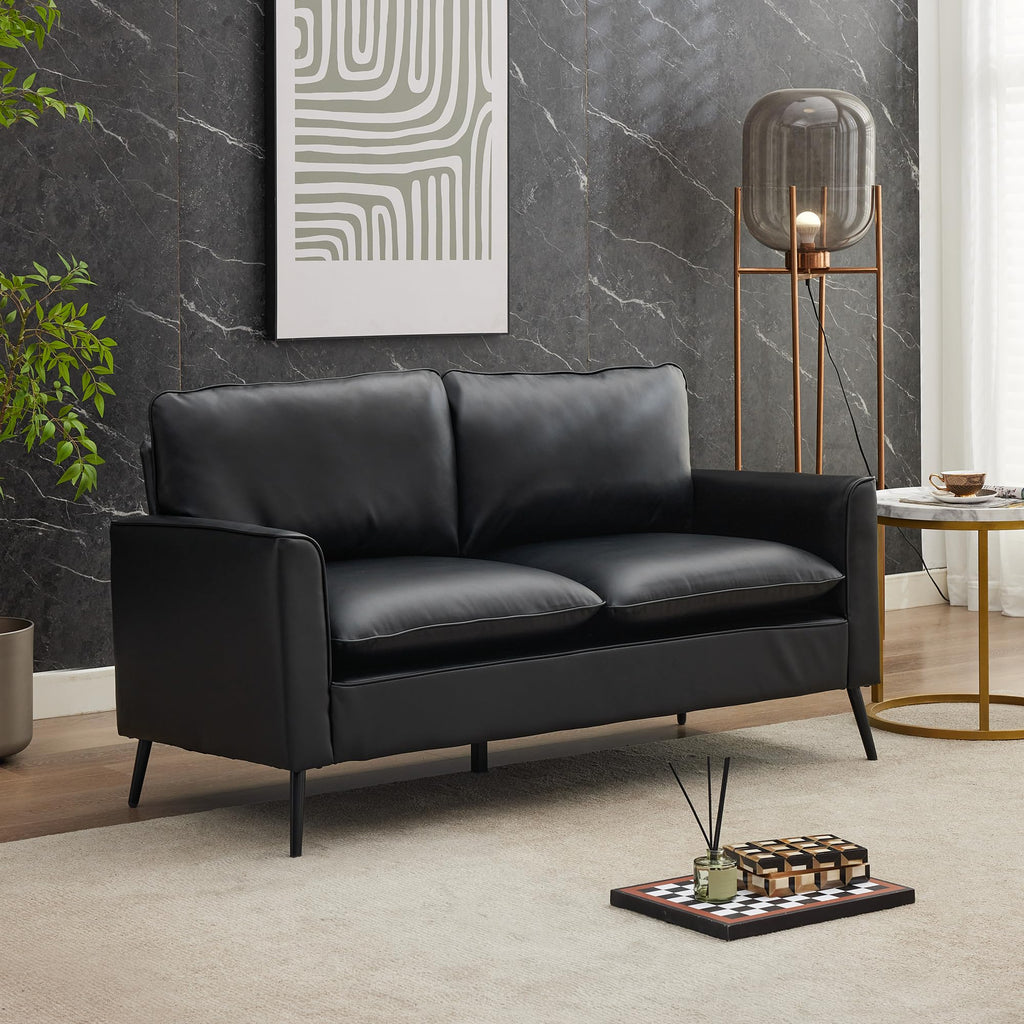 Modern Leather Loveseat, Upholstered Couch for Guest, Mid-Century Accent Chair for Living Room Comfy, Couches for Small Spaces, Sofa Chair Reading Chair for Waiting Room.