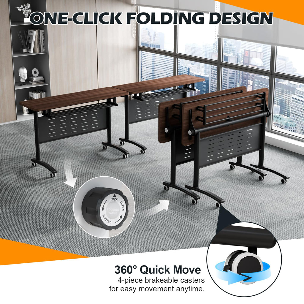 Conference Room Tables White,Folding Rectangular Flip Top Conference Table with Wheels for Large Meeting Seminar Home Office Classr (2, Little Walnut, 47.2 * 15.7in)