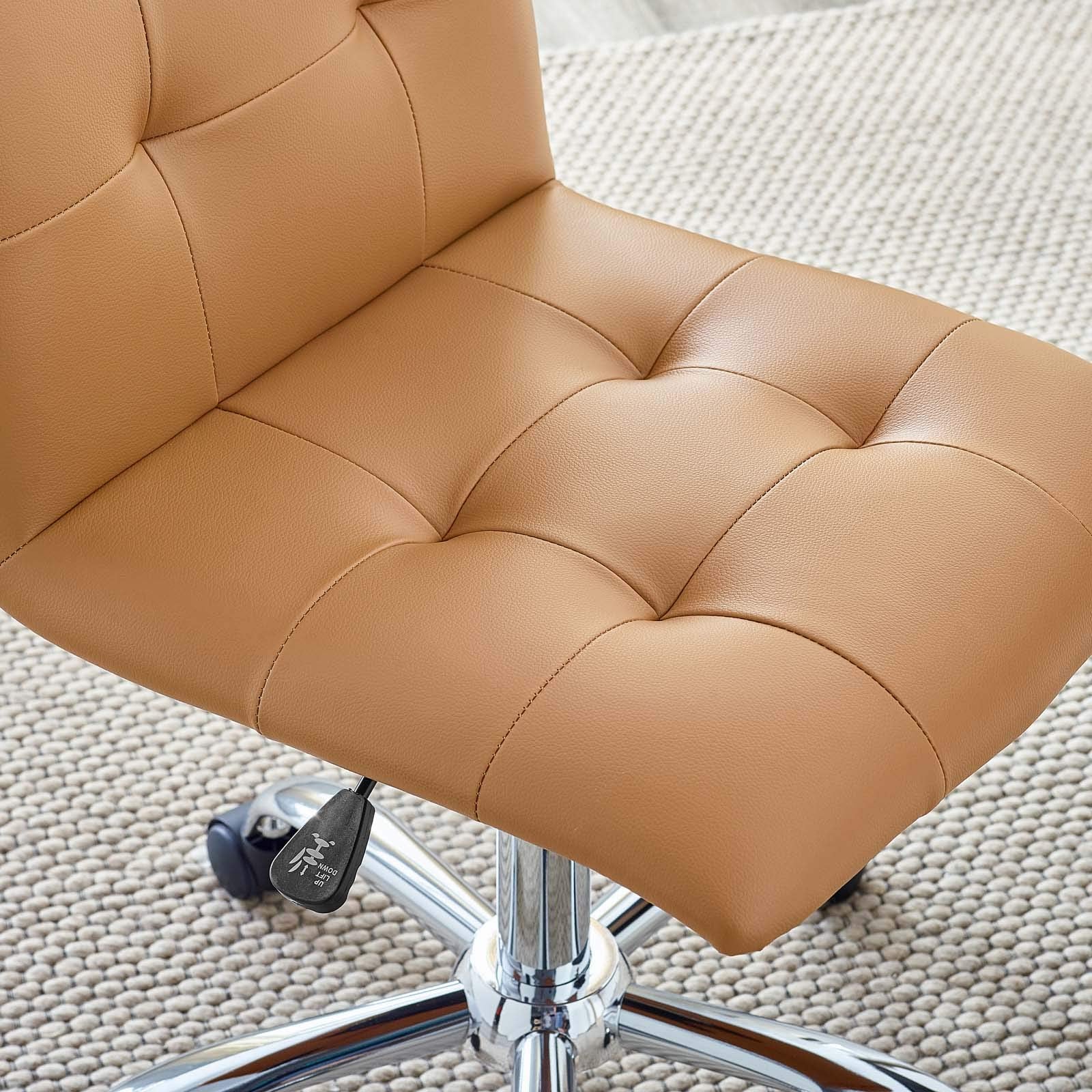 Prim Ribbed Armless Mid Back Swivel Conference Office Chair In Tan