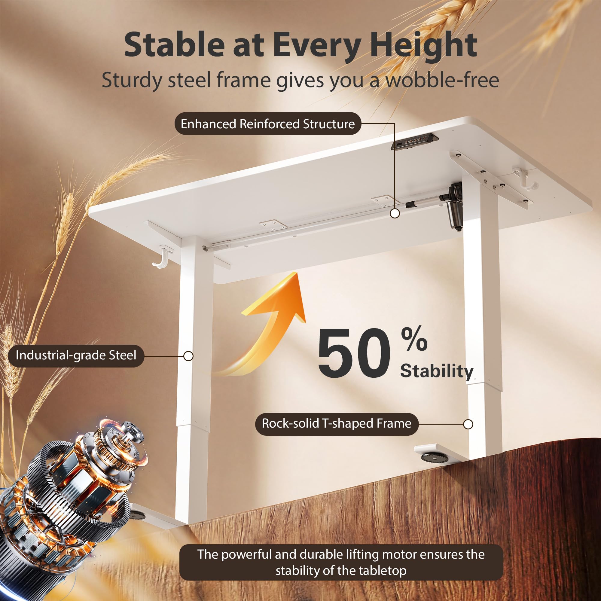 Standing Desk, 55x24 Inches Sit Stand Home Office Desk, Electric Stand up Desk, Adjustable Desk with Splice Board, White Frame/White Top