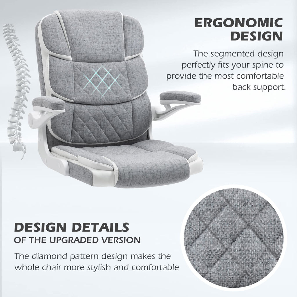 Home Office Desk Chairs Grey Linen Fabric Executive Office Chair with Wheels and Arms Comfortable Ergonomic Desk Chair for Adults and Teens