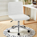 PU Leather Armless Office Chair - 360° Swivel Computer Desk Chair with Adjustable Height & Comfy Chrome Legs, Ivory White - Perfect for Home Office, Bedroom, Living Room & Vanity, Ivory White