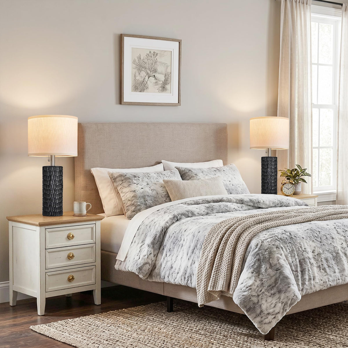 20” Modern Table Lamps Set of 2, Lamps for Bedroom, Black